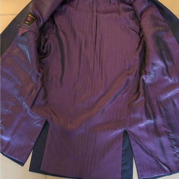 Princeton Model X Boys Navy/Black Plaid Wool Blazer Purple Lining. Size 18. - Picture 5 of 9